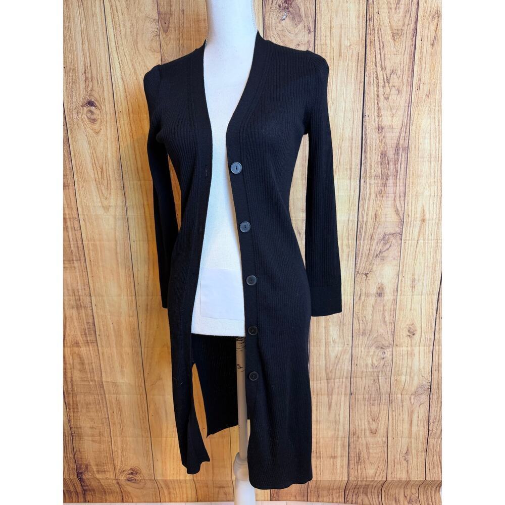 Banana Republic Ribbed Duster Long Cardigan Black Retail $119 Size XS Petite - Picture 2 of 8